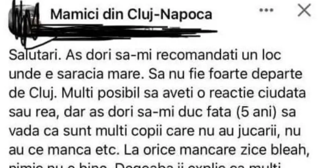 O mamă din Cluj vrea să-și ducă fetița de 5 ani într-un loc unde “sărăcia e mare”, ca să-i dea o lecție